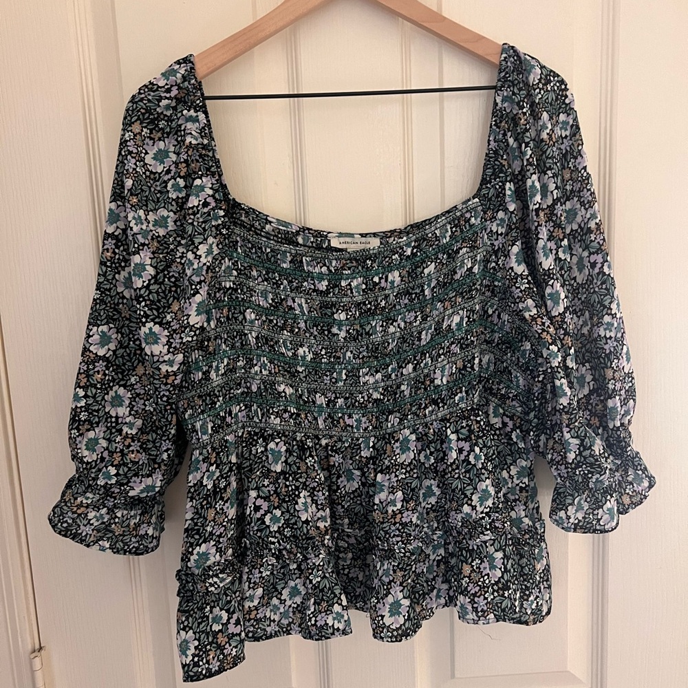 Floral Black, Green, blue and White American Eagle Women's Top